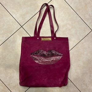 Tory Burch Vintage tote bag - fuschia pink suede with sequin lips.